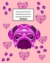 Sketchbook: 109 Blank Pages 8 x 10 inches Baby Pink Pug Sketch Pad for Drawing, Doodling, Brainstorming, Painting or Sketching. -