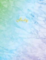 Andy: Blue and Aqua Marble personalised custom name college or school ruled journal for girls - Standard lined size composit