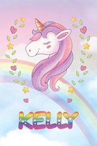 Kelly: Kelly Unicorn Notebook Rainbow Journal 6x9 Personalized Customized Gift For Someones Surname Or First Name is Kelly