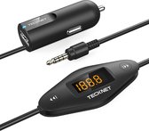 Tecknet In Car Universele Draadloze FM Transmitter met 3.5mm Audio aansluiting en met USB Autolader