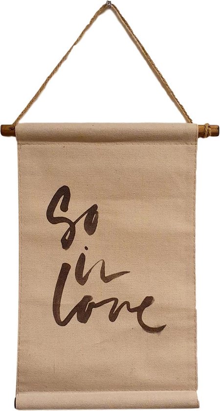 moed Inspecteur Prime Trendy linnen canvas doek met koord - Beige / Zwart - 22 x 43.5 cm - So in  love -... | bol.com