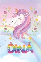 Dina: Dina Unicorn Notebook Rainbow Journal 6x9 Personalized Customized Gift For Someones Surname Or First Name is Dina