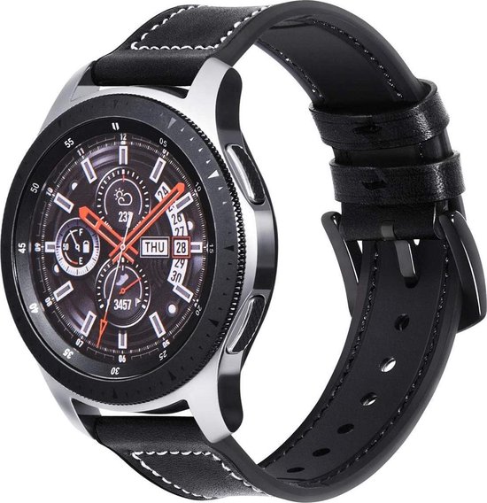 Geschikt voor Samsung Galaxy Watch leren bandje - zwart - 45mm / 46mm | bol