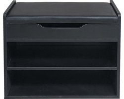Schoenenrek hal bankje - open schoenenkast - met opklapbaar zitkussen - zwart