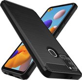 Samsung Galaxy A21S Hoesje Geborsteld TPU Flexibel Zwart