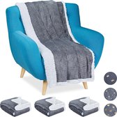 Relaxdays 4 x plaid 150x200 - deken - woonkamer - woondeken - op bank - grijs – punten