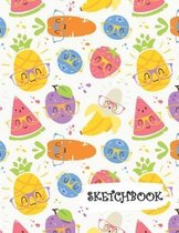 Sketchbook: Kawaii Watermelon Strawberry Pineapple with Glasses Fun Framed Drawing Paper Notebook