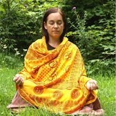 Meditatie omslagdoek met mantra Om, natuurvezel, XL, 220 x 106 cm, oranje, vegan