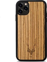 Kudu iPhone 11 Pro Max hoesje case - Houten backcover - Handgemaakt en afgewerkt met duurzaam TPU - Zebrano - Zwart