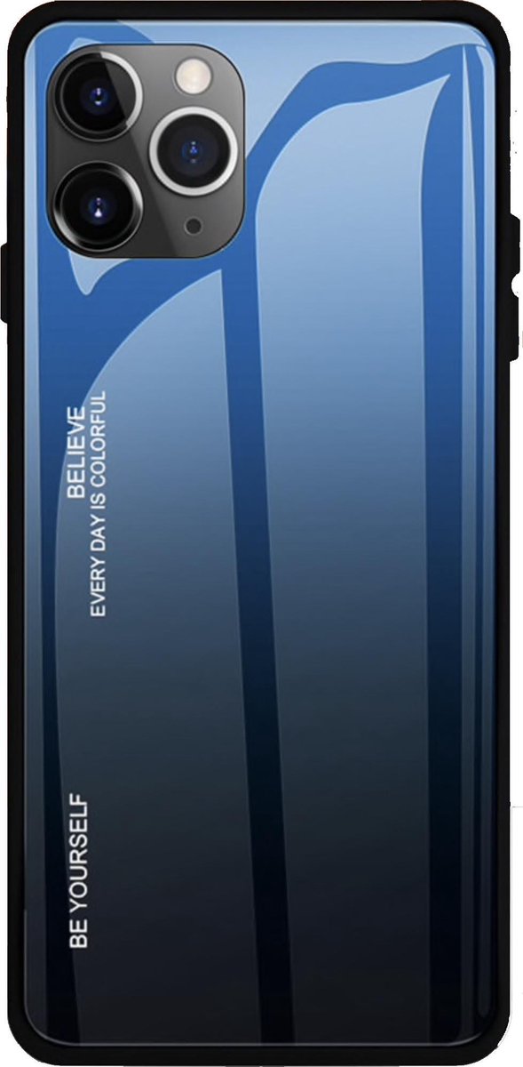 Geschikt voor Apple iPhone 11 Pro Backcover - Blauw - TPU + Gehard Glas