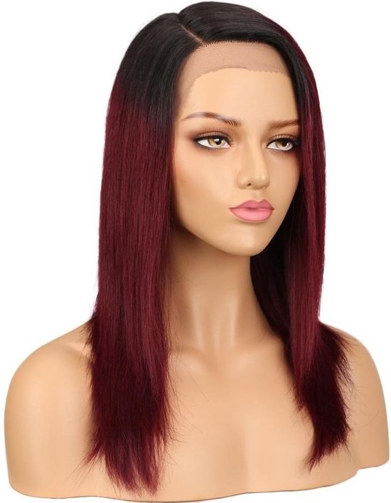 Perruque en dentelle Remy - Rouge bordeaux avec excroissance noire - 100%  cheveux humains | bol