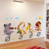 Muursticker | Dieren op eenwieler | Wanddecoratie | Muurdecoratie | Slaapkamer | Kinderkamer | Babykamer | Jongen | Meisje | Decoratie Sticker