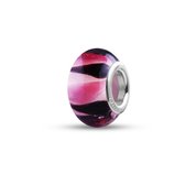 Quiges - Glazen - Kraal - Bedels - Beads Licht en Donker Roze Zwart Gevlekt Past op alle bekende merken armband NG846