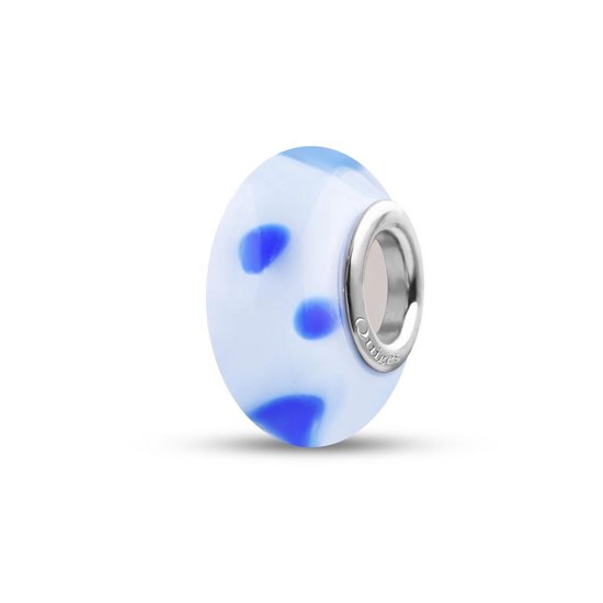 Quiges - Glazen - Kraal - Bedels - Beads Lichtblauw met Blauwe Stippen Past op alle bekende merken armband NG887