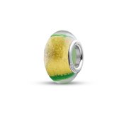 Quiges - Glazen - Kraal - Bedels - Beads Groen met Goud Past op alle bekende merken armband NG689