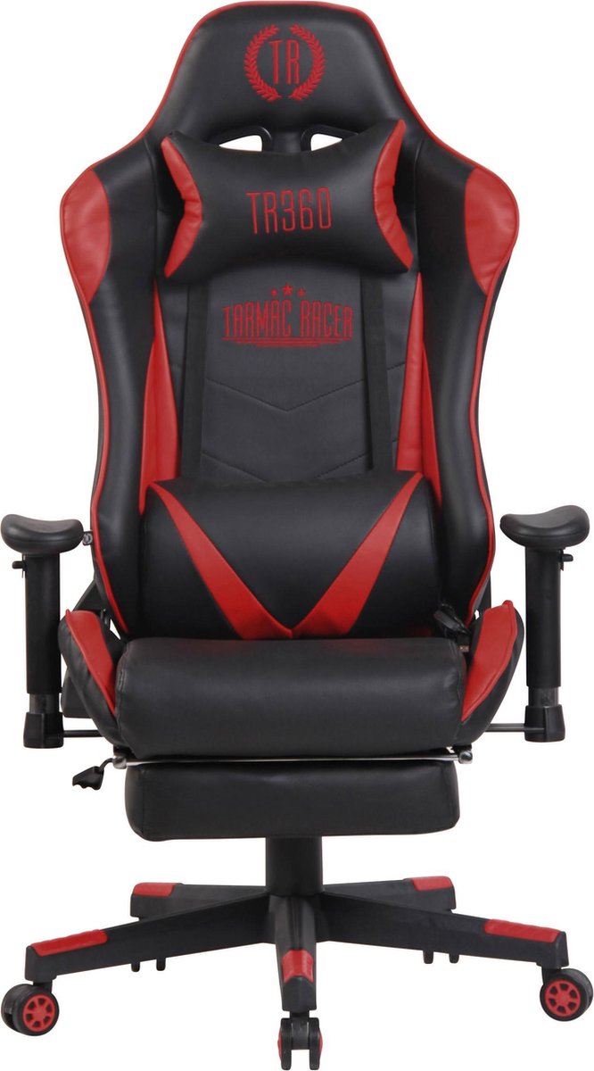 Gamingstoel kunstleer - met massagefunctie - zwart/rood - 53x71x136