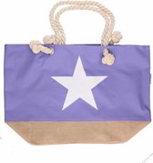 Lila paarse strandtas met witte ster 55 cm - Strandtassen/schoudertassen - Shoppers/zomer tassen