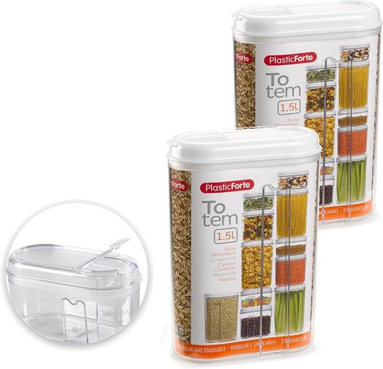2x pcs épandeur / conteneur en plastique - 1,5 litre - 8 x 15,5 x 23 cm - Transparent - Contenants de stockage d'aliments - Bidons