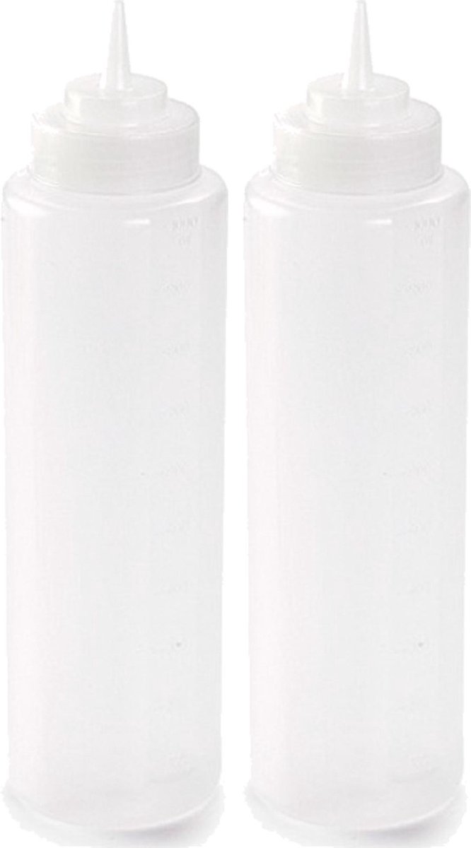 2x stuks Transparante doseerfles/knijpfles 1 liter - Knijpfles/spuitfles - Doseerflacon/sausflacon - Keukenbenodigdheden