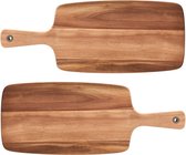 2x Rechthoekige acacia houten snijplanken met handvat 52 cm - Zeller - Keukenbenodigdheden - Kookbenodigdheden - Snijplanken/serveerplanken - Houten serveerborden - Snijplanken van hout