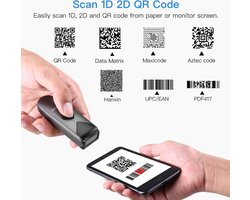 BrandWay - Handscanner - Barcode scanner - Draadloze Mini Barcode Scanner - EAN en QR codes - Bluetooth, 2.4G draadloos en USB verbinding