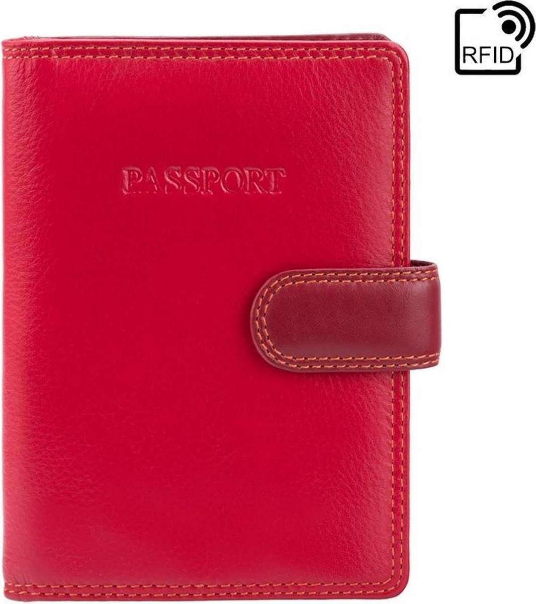 Visconti Paspoort Portemonnee - Paspoorthouder - Leer - RFID - Rainbow Collectie - Rood-Multi (RB75 RD)