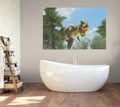 Dinosaurus T-Rex in zonnig woud - Foto op Canvas - 150 x 100 cm