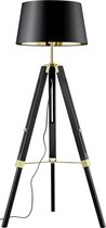 LED Vloerlamp - Trion Gantin - E27 Fitting - 1-lichts - Rond - Mat Zwart - Hout - BSE