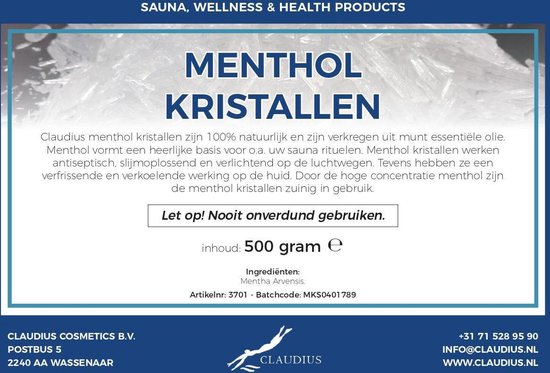 Menthol Kristallen 500 gram - Claudius Cosmetics B.V.