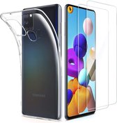 Samsung Galaxy A21S  Hoesje - Soft TPU Siliconen Case & 2X Tempered Glas Combi - Transparant