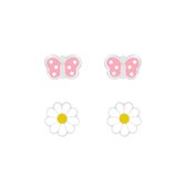 Joy|S - Zilveren oorbellen set 2 paar | vlinder | bloem