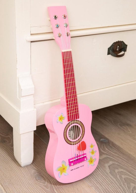 gitaar roze met bloemen |