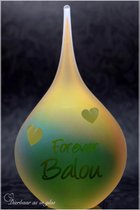 Urn met naam en afbeelding hartjes-Druppel Medium Glas Urn-inhoud 180ml-Groen en Geel-Urn voor kleine deelbestemming van het crematie-as-Urn Hond-Urn kat-Urn poes-Urn Mens-Urn-Dier