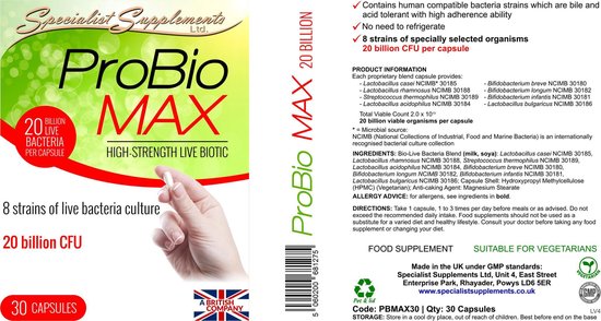 Bol Com Probio Max V1 Pbmax30 Caps 30 Capsules Een Probiotisch Middel Voor Meerdere Stammen