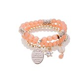 Kralen Ibiza Armband - Quote Muntje met Strass Sterretje - Oranje & Wit