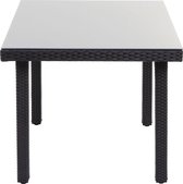 Poly rotan_tuintafel_eettafel_bijzettafel_tafel_ glazen blad, 80x80cm-zwart