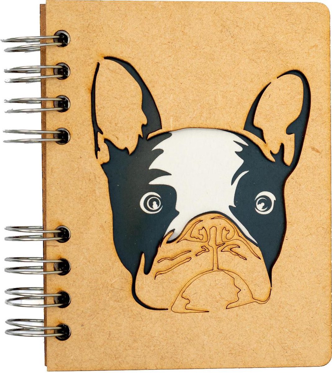 KOMONI - Duurzaam houten Notitieboek - Dagboek - Gerecycled papier - Navulbaar - A6 - Gelinieerd - Hondje