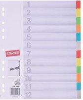 Staples Tabbladen gekleurd karton 11 rings, A4 maxi, 12 onbedrukte tabs (set 12 vel)