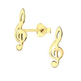 Joy|S - Zilveren muzieksleutel G sleutel oorbellen 6 x 18 mm 14k goudplating