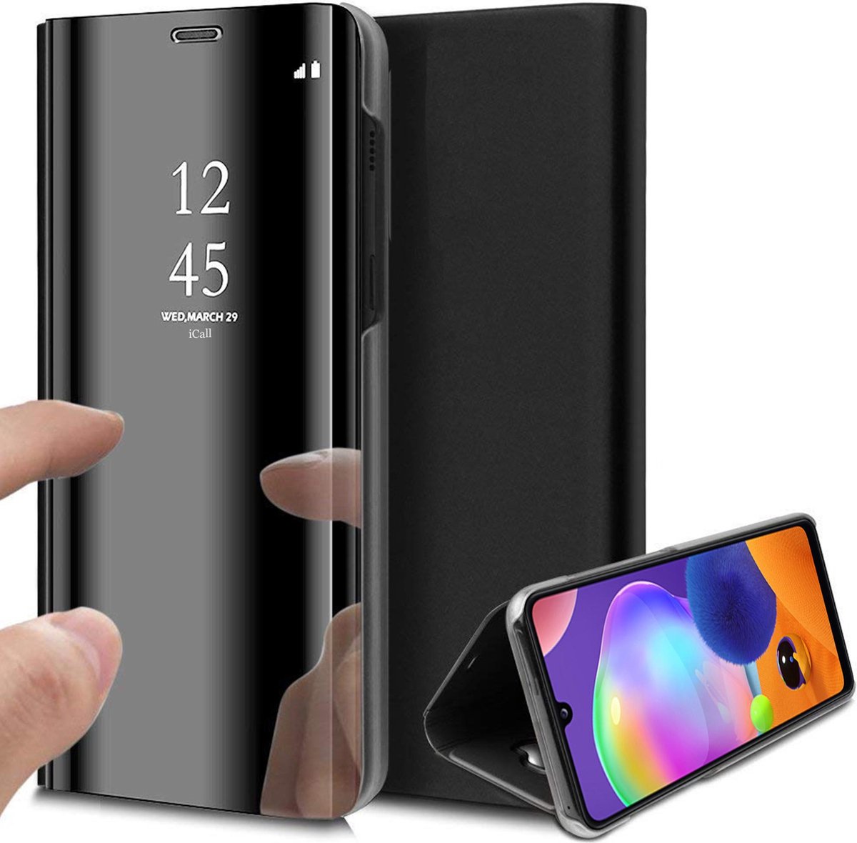 Hoesje geschikt voor Samsung Galaxy A31 - Book Case Spiegel Zwart