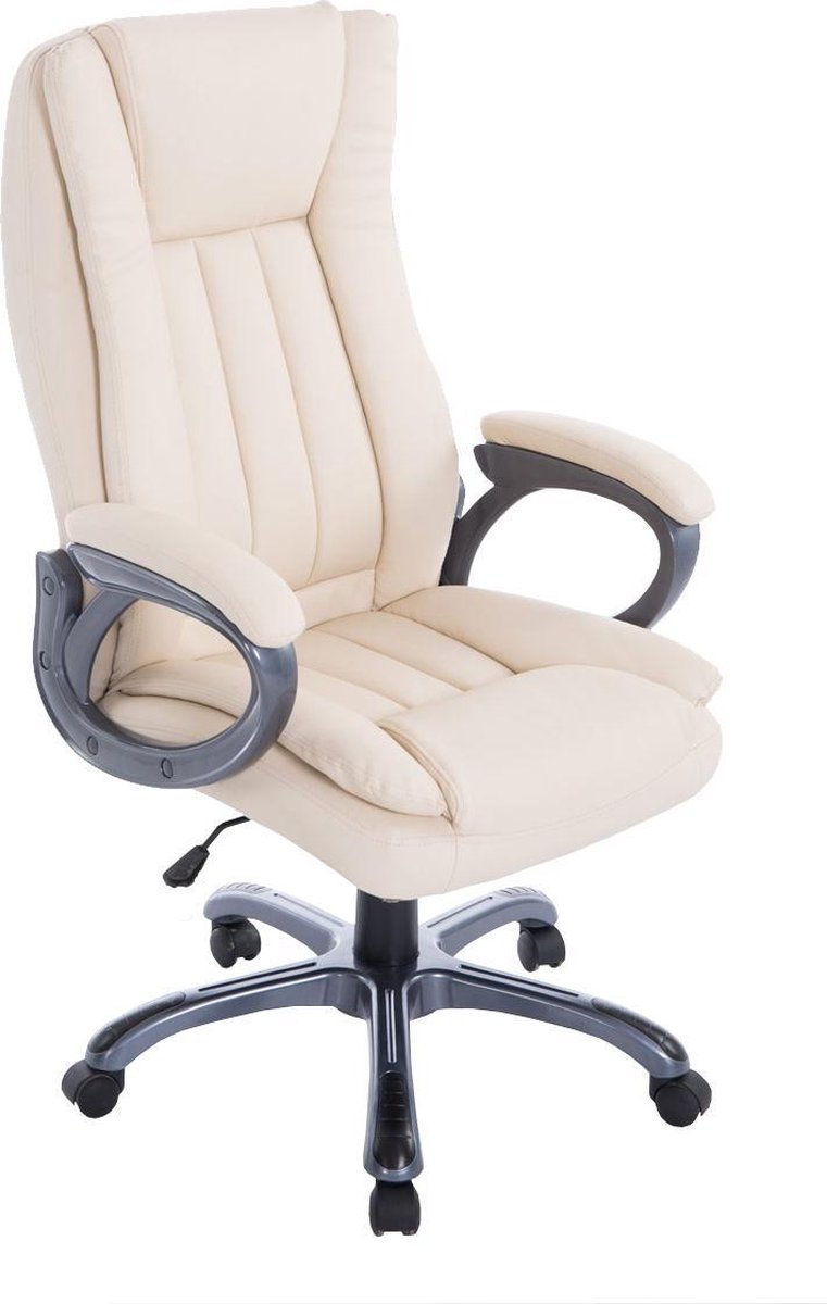 Bureaustoel - Bureaustoelen voor volwassenen - Hoofdkussen - In hoogte verstelbaar - Kunstleer - Crème - 65x73x124 cm