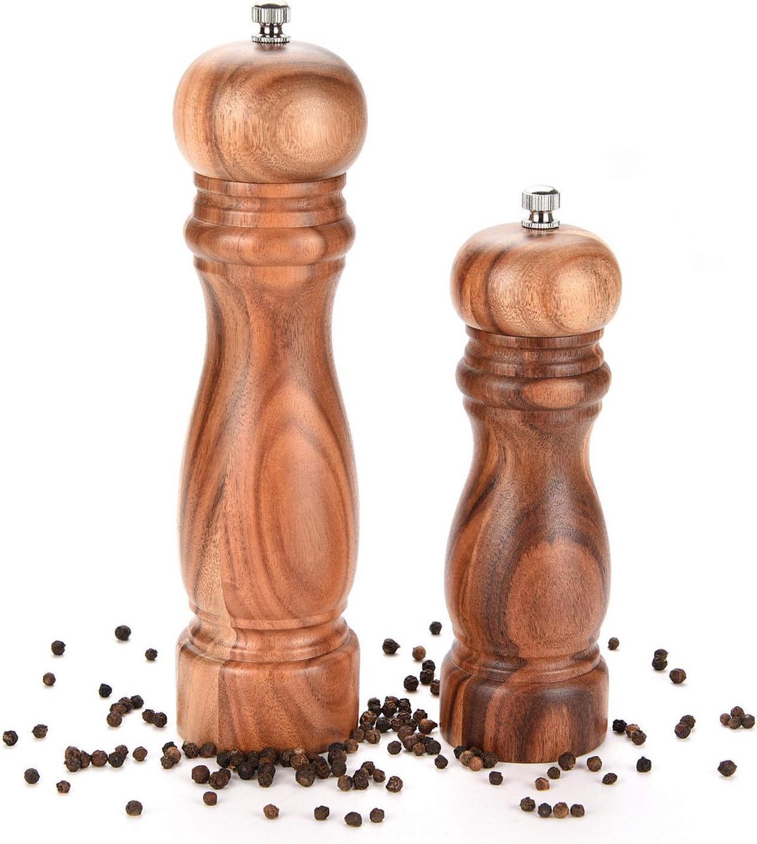 Peper en Zoutmolen set van Acacia Hout Double Wood Klassiek