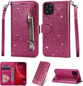 iPhone 11 Pro Glitter Bookcase hoesje Portemonnee met rits  - Roze