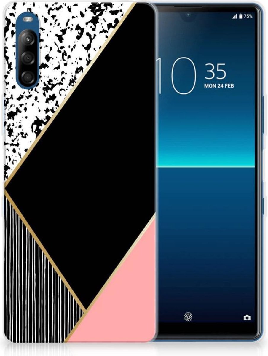 Sony Xperia L4 TPU Hoesje Zwart Roze Vormen