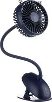 Evolize Mini Ventilator - Portable Clip Fan - Oplaadbare USB Ventilator - voor Kinderwagen en Bureau en Babykamer - Marineblauw