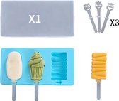 ProductGoods - Ijsvorm Diverse Ijsjes - 3 Stuks - Yoghurt Ijsjes - Fruit Ijsjes - Bakvorm - Chocoladevorm - 3 Recyclebaar Stokjes - Kleur Blauw