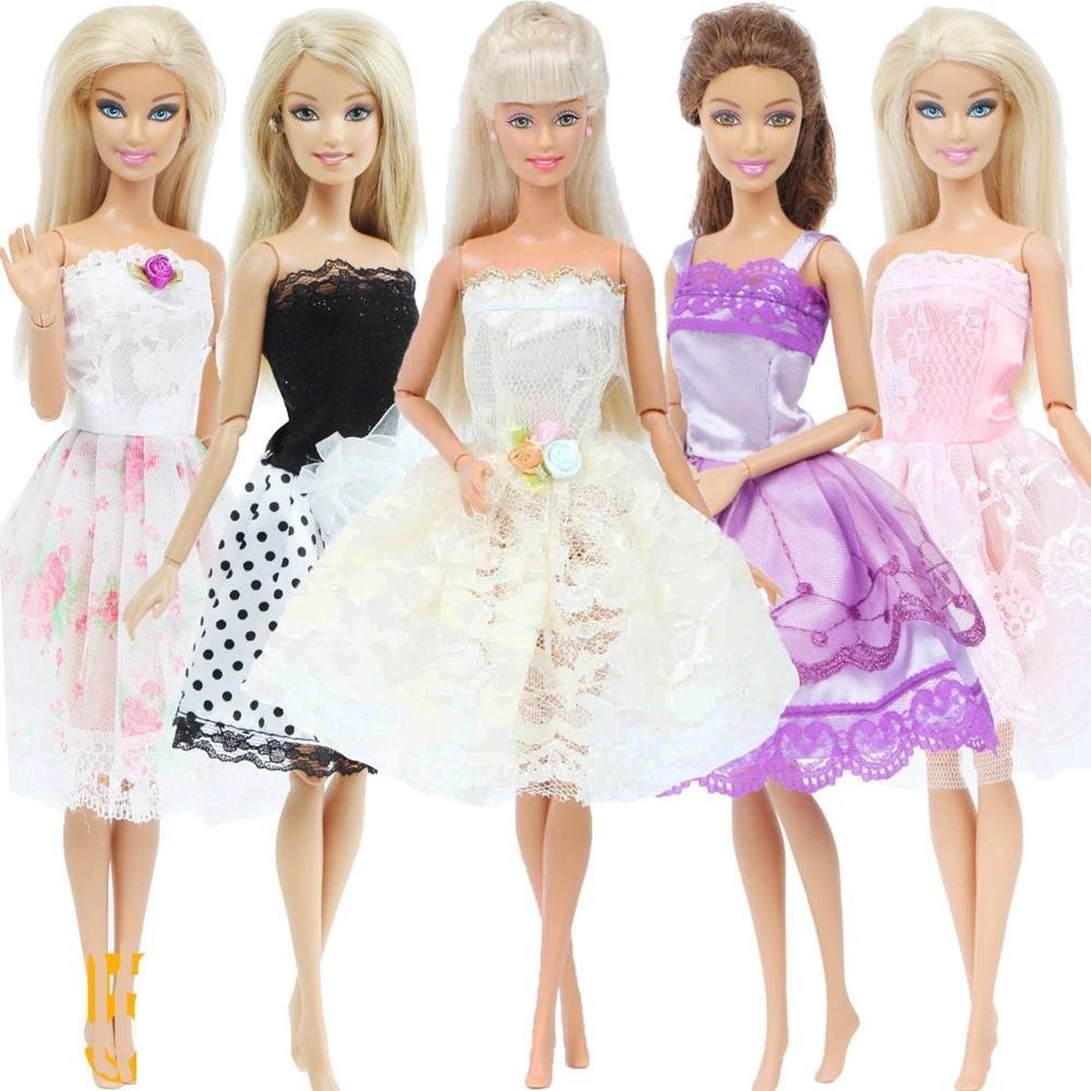 Barbie kleding set - 5 jurkjes met kant - Bruidsmeisje, gala, cocktail  jurken | bol