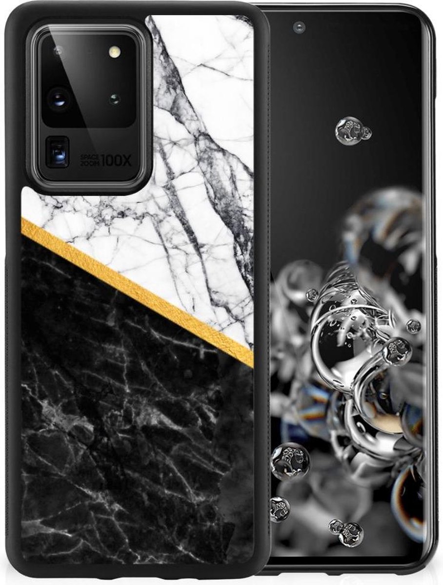 Samsung Galaxy S20 Ultra Gripcase Marmer Wit Zwart - Origineel Cadeau Man