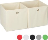 Relaxdays opbergbox - set van 2 - stof - opvouwbaar - speelgoed - opbergmand - opbergen - beige
