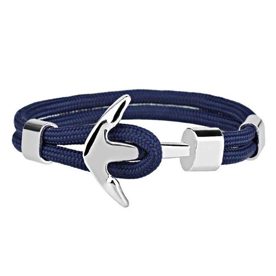 Anker Armband - Blauw met Stalen Anker - Armbanden Heren Mannen - Cadeau voor Man